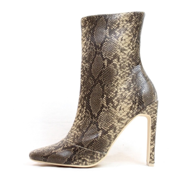 Beige Snake High Heel Dress Ankle Boot Bootie - Picture 1 of 4